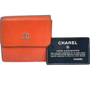 Chanel Orange Leather Vintage Coco Mark Trifold Compact Wallet